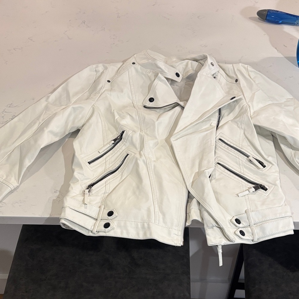 White Biker Jacket with Black Accents